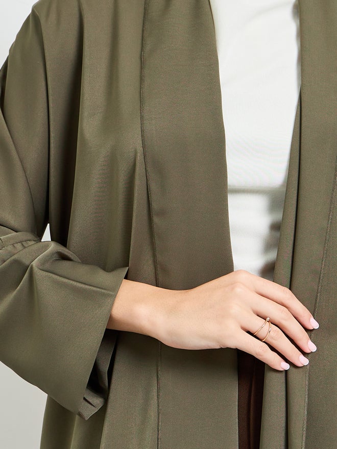 Styli Olive Front Open Abaya - Image 4