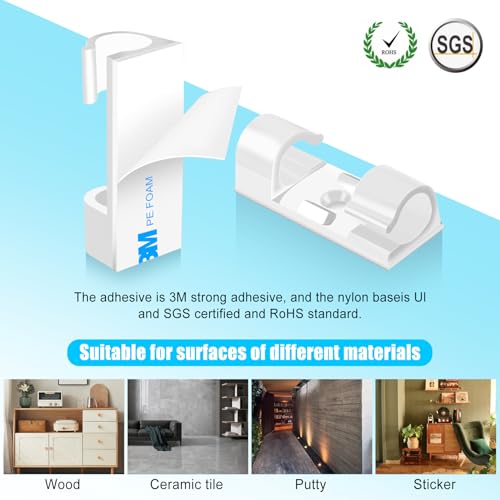 XHF 50pcs Medium Self Adhesive Cable Clips White,Wire Clips Cable Management Wire Organizer Cord Holder for Under Desk, Car, Wall, TV PC Ethernet Cable - Image 2