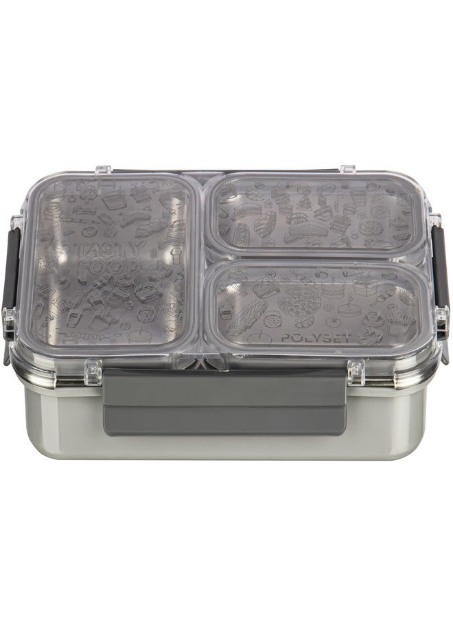 Polyset Munch Mate 1000 3 PARTITION - Grey PU Insulated Lunch Box with Partitions | Keeps Food Warm | Office & School Pack of 1 1000ml - Image 1
