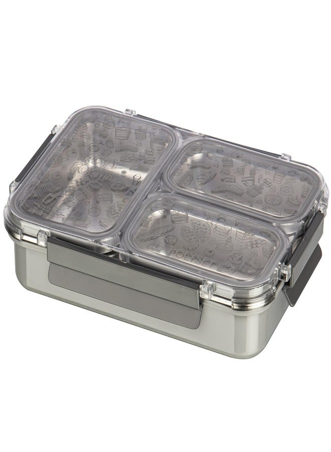 Polyset Munch Mate 1000 3 PARTITION - Grey PU Insulated Lunch Box with Partitions | Keeps Food Warm | Office & School Pack of 1 1000ml - Image 3