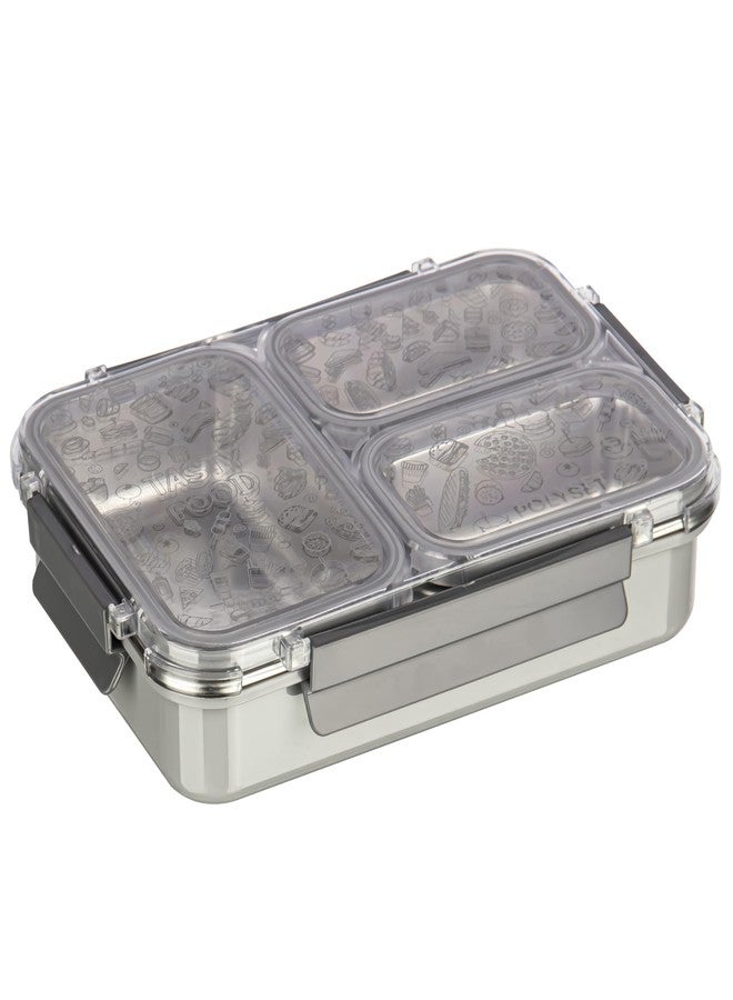 Polyset Munch Mate 1000 3 PARTITION - Grey PU Insulated Lunch Box with Partitions | Keeps Food Warm | Office & School Pack of 1 1000ml - Image 2