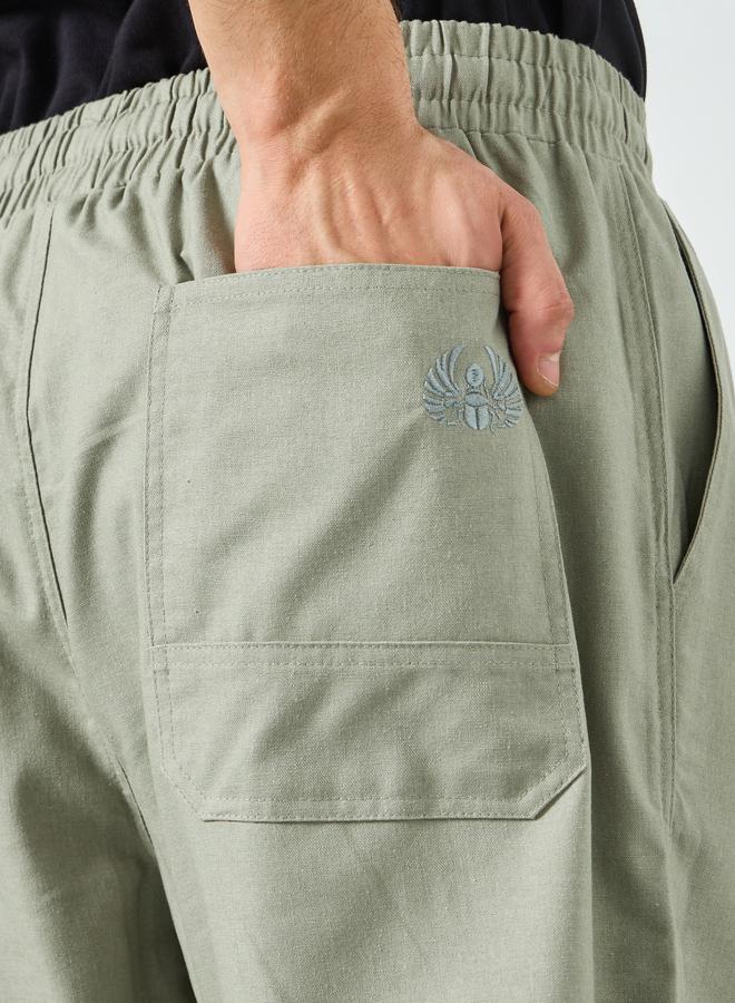 Styli Men Grey Solid Linen Blend Relaxed Fit Trousers - Image 4