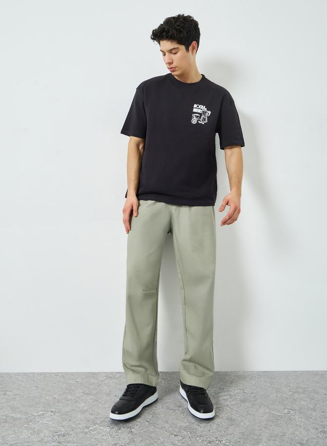 Styli Men Grey Solid Linen Blend Relaxed Fit Trousers - Image 2