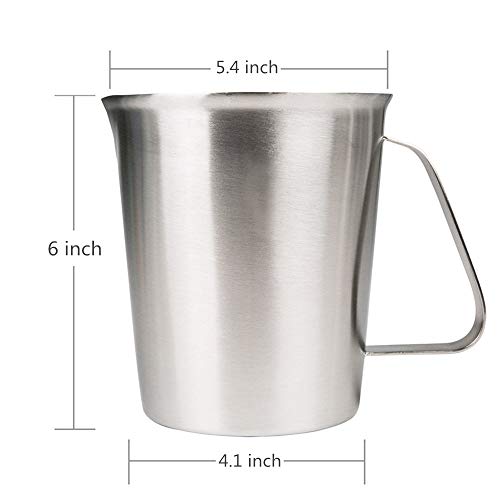 GRSPEHS Measuring Cup, Stainless Steel Measuring Cup (48 Ounce, 1.5 Liter-6 Cup), Heavy- Duty Frothing Pitcher, Milk Frothing Pitcher Milk Frother Cup with Marking with Handle for Espresso Machines - Image 2