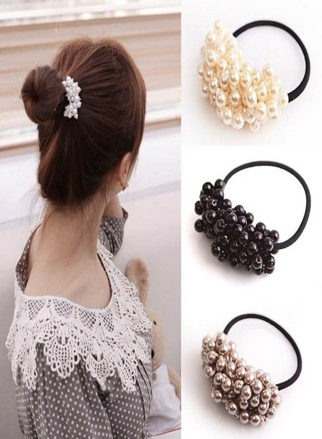 Fairytale Elegant Pearl Hair Tie,Faux Pearl Cluster, Elastic Band Hair Accessory for Women, Classic Ponytail Holder - Image 4