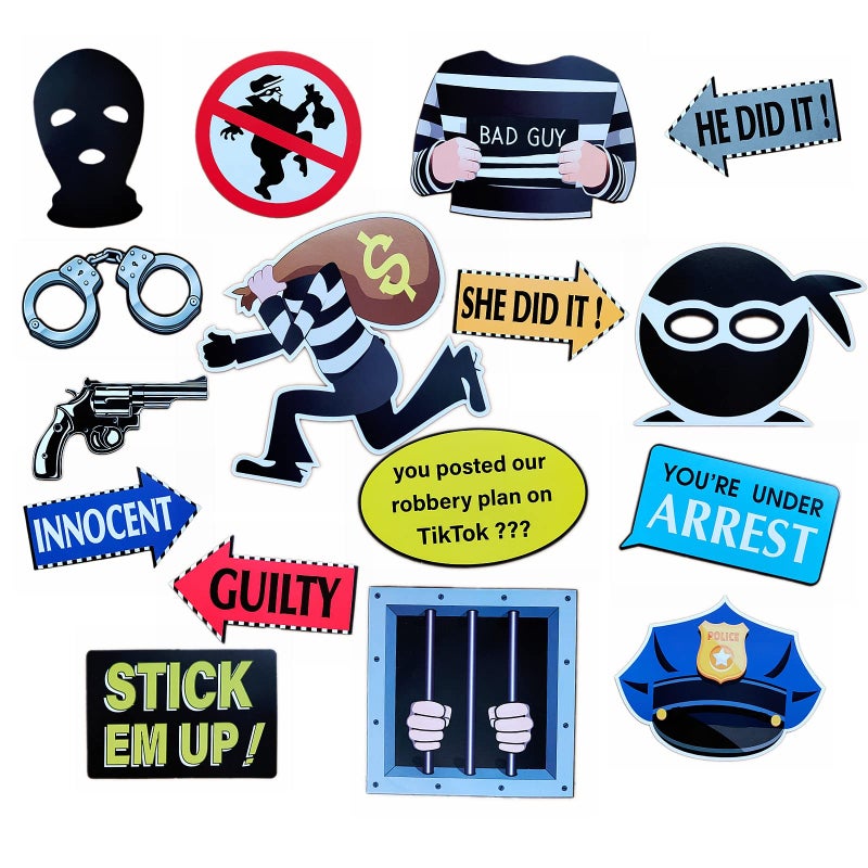 Policeman and Thieves Robbers Themed Photo Booth Props Fun Cops Police Officer Party Supplies Police Birthday Party Pretend Play Party Game for Role Play Graduation Baby Shower Favors