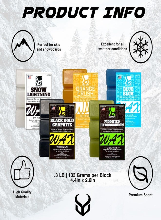 Demon United All Season Ski & Snowboard Speed Wax Kit, 133 Grams of each Univeral Blend Premium Snowboard Wax, 1.4 Lbs of Total Ski and Snowboard Wax Made in USA - Image 2