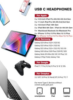 YOUGE Headphones for iPad Pro iPhone 15 Pro 16 Pro,USB Type C Earphones HiFi Stereo USB C Wired Earbuds Microphone Volume Control for Samsung S23 Ultra S22 S21 Note20 A54,Pixel 9 8 7 6 6a 5 4,OnePlus9  - Image 4
