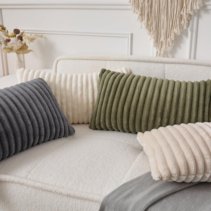 UGS UGASA UGASA Lumbar Throw Pillow Cover 12x24 Inch Set of 1 Super Soft Faux Fur Decorative Pillow Case Plush Flannel Texture Accent Rectangle Pillowcase for Sofa Couch Living Room Chair, Cream White - Image 4