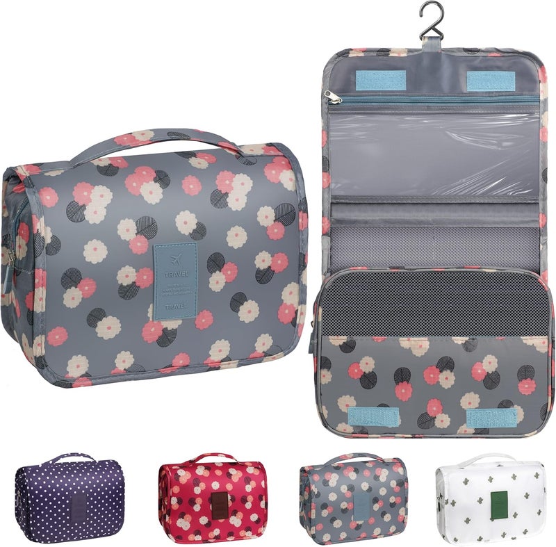 YEMEDA Toiletry Bag Travel Bag with Hanging Hook, Waterproof Capacity Hanging Multifunctional Makeup Bag for Toiletries, Portable Cosmetic Bag Travel Organizer for Women and Men(Blue Flower) - Image 1