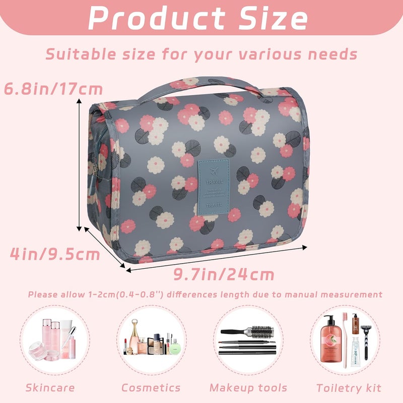YEMEDA Toiletry Bag Travel Bag with Hanging Hook, Waterproof Capacity Hanging Multifunctional Makeup Bag for Toiletries, Portable Cosmetic Bag Travel Organizer for Women and Men(Blue Flower) - Image 2