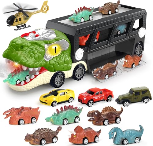 BAODLON Dinosaur Toys for Kids 35 57 Dinosaur Transport Carrier Truck with 10 Mini Car Dinosaur TRex Cars Track Set for Toddlers 34 with Spray Light Sound Birthday Gifts for 3 4 5 6 Year Old Boy - Image 1