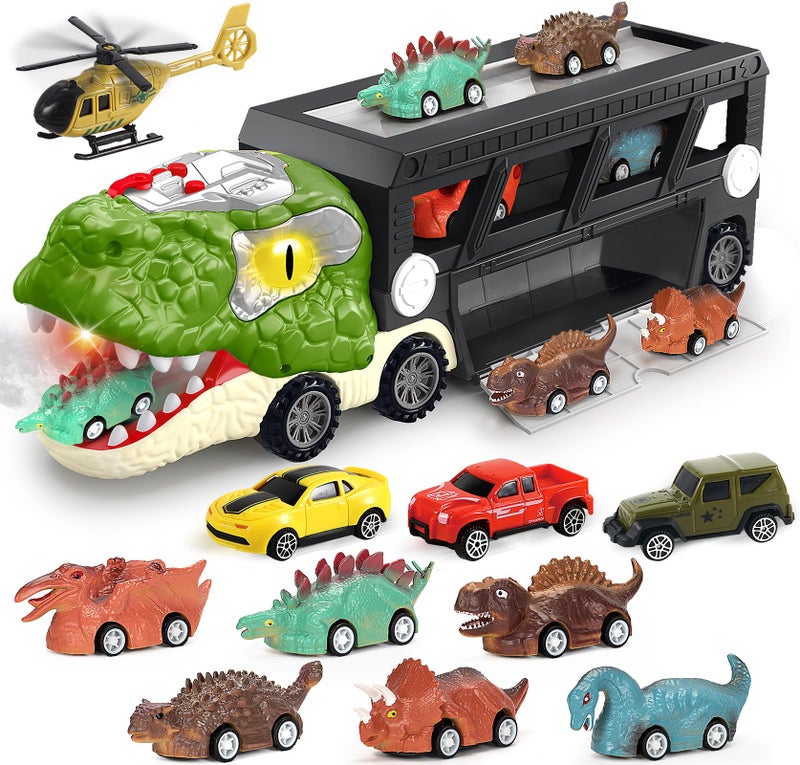 BAODLON Dinosaur Toys for Kids 35 57 Dinosaur Transport Carrier Truck with 10 Mini Car Dinosaur TRex Cars Track Set for Toddlers 34 with Spray Light Sound Birthday Gifts for 3 4 5 6 Year Old Boy - Image 2