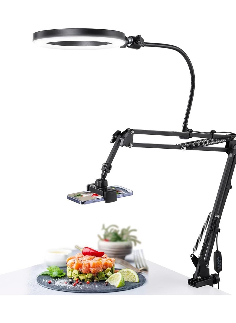 【Upgraded】 Recording Phone Holder, Overhead Phone Holder with Ring Light, iPhone Adjustable Desktop Armrest Holder - Image 1