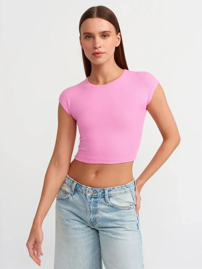 Dilvin DILVIN Slim Fit Crop Jersey Blouse