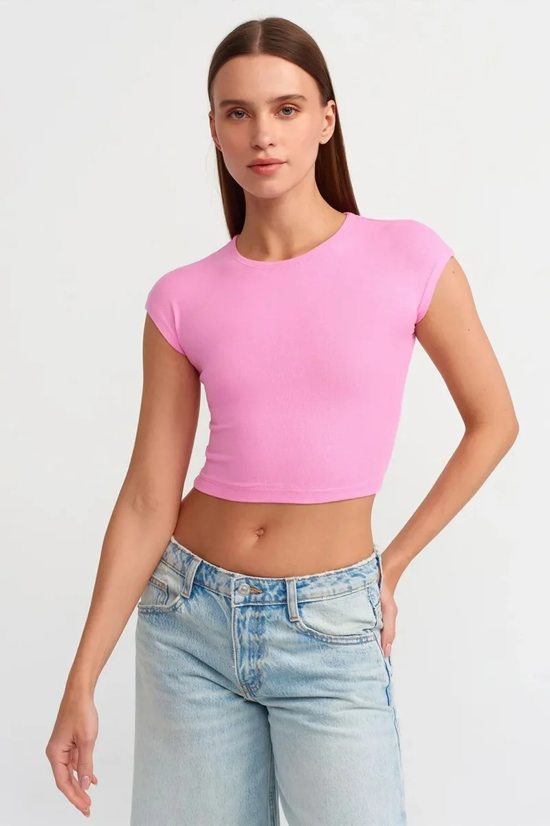 DILVIN Slim Fit Crop Jersey Blouse