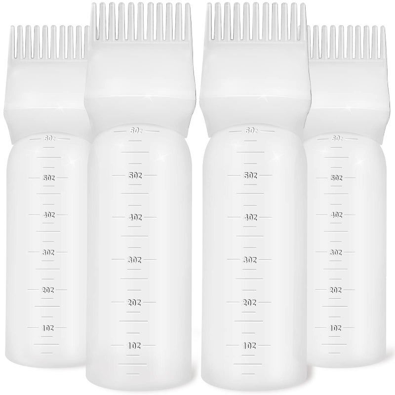 ONLYFU 4Pcs Root Comb Applicator Bottle 6 Ounce Hair Dye Bottles with Comb and Graduated Scale Plastic Hair Oil Brush for Hair Care and Color White