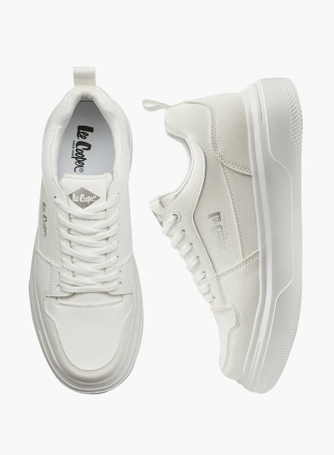 Lee Cooper Men's Solid Lace-Up Sneakers with Pull Tabs