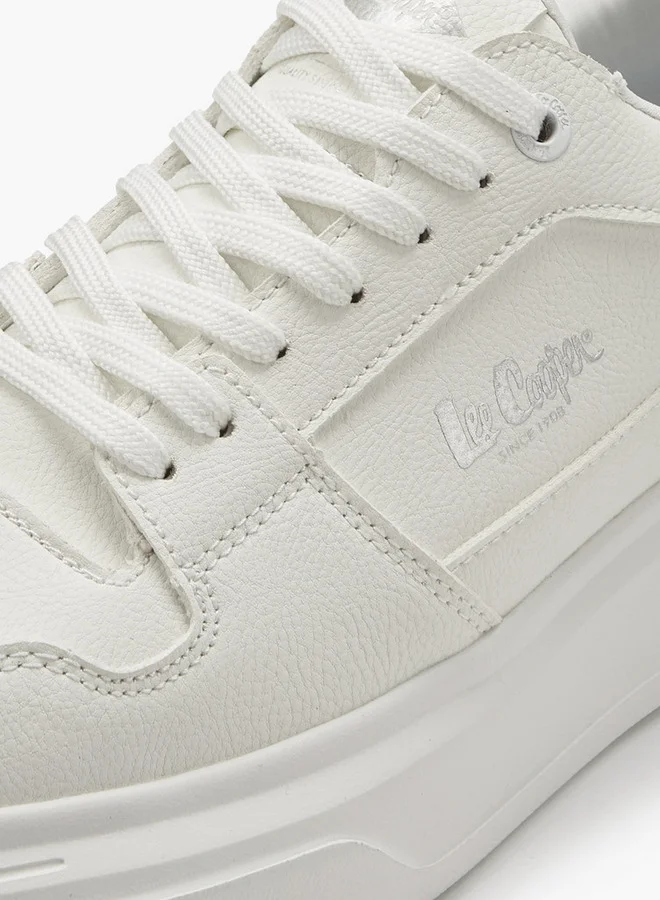 Lee Cooper Men's Solid Lace-Up Sneakers with Pull Tabs