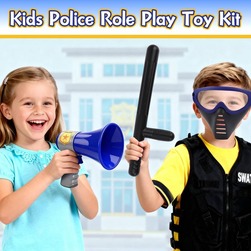 deAO Police Officer Costume for Kids Role Play Set with a Storage Backpack Vest Helmet Policeman Outfit Toys for Kids Halloween Birthdays Christmas Gift - Image 3