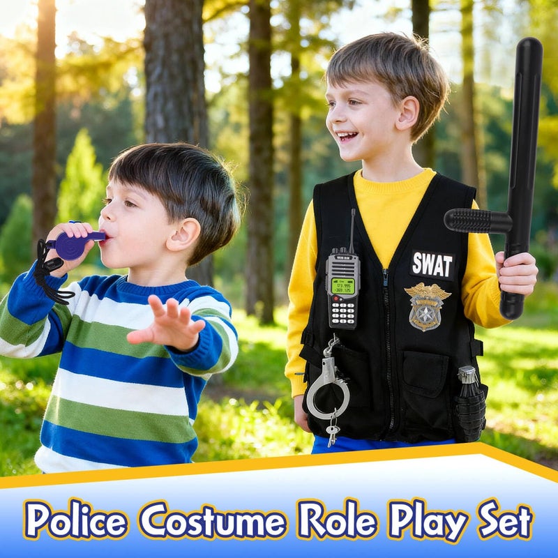 deAO Police Officer Costume for Kids Role Play Set with a Storage Backpack Vest Helmet Policeman Outfit Toys for Kids Halloween Birthdays Christmas Gift - Image 2