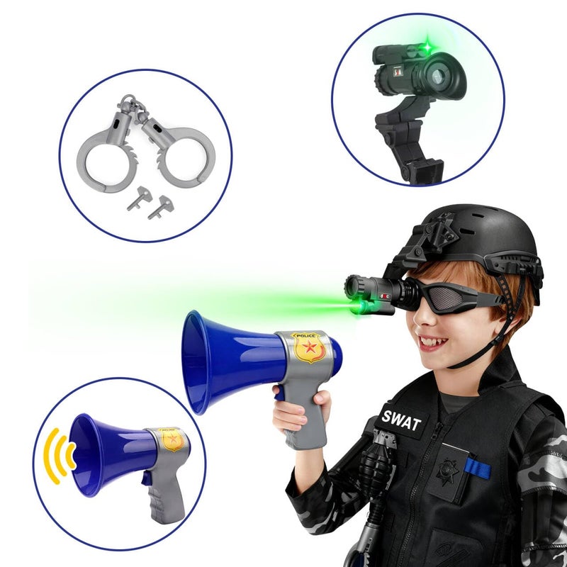 deAO Police Officer Costume for Kids Role Play Set with a Storage Backpack Vest Helmet Policeman Outfit Toys for Kids Halloween Birthdays Christmas Gift - Image 4