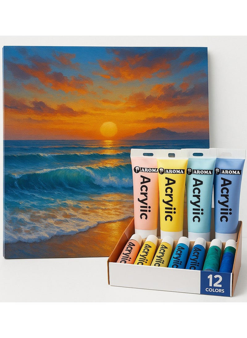 أروما مجموعة طلاء أكريليك - 12 لونًا للفنانين مجموعة ألوان أكريليك شجاعة - مثالية للرسم والحرفية - Image 1