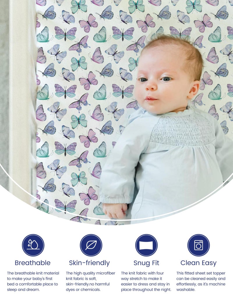 Totaha Soft Crib Sheets Girl-Hypoallergenic  Silky Comfort  Buttery Soft  Calming Effect  Premium All-Season Jersey-Knit Sheets  9'' Extra Deep Pocket  Purple Butterfly - Image 2