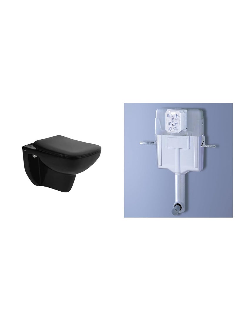 Bherunath Bherunath Combo of Wall MountedWall Hung Western ToiletCommodeEWC Square with Soft Close Slim Seat Cover and 80mm Thick Dual Flush Concealed CisternFlush Tank with Push Flush Plate White  - Image 1