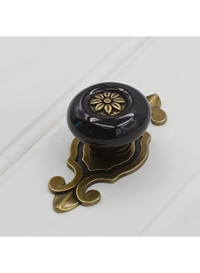 Vintage Ceramic Drawer Pulls Black Floral Design 4pcs Set Polished Zinc Alloy Base - Image 4