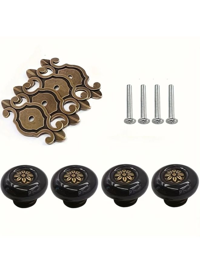 Vintage Ceramic Drawer Pulls Black Floral Design 4pcs Set Polished Zinc Alloy Base - Image 3