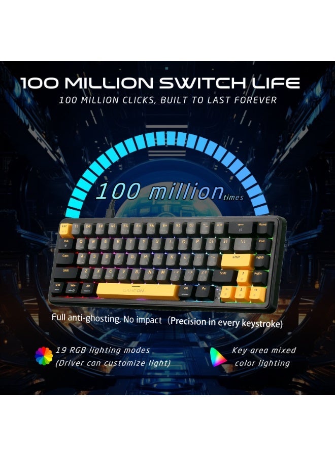 جايم أون لوحة مفاتيح ألعاب ميكانيكية مغناطيسية 60% GAMEON VOLT GOMGK68-RS RGB – تخطيط مدمج 67 مفتاحًا، مفاتيح **Outemu Pink Hall-Effect**، قابلة للتبديل الساخن، برنامج مخصص، اتصال سلكي USB-C - Image 4