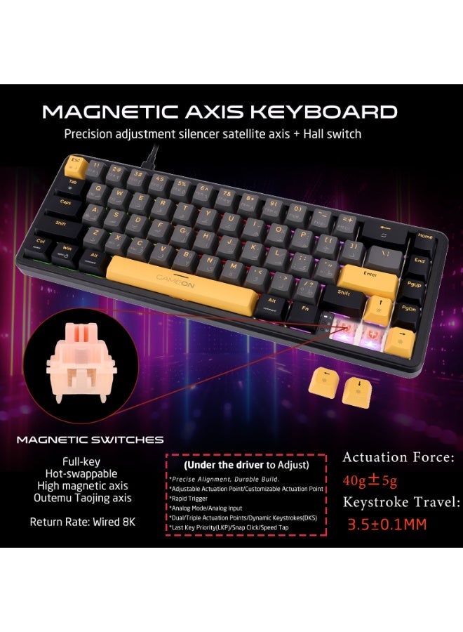 جايم أون لوحة مفاتيح ألعاب ميكانيكية مغناطيسية 60% GAMEON VOLT GOMGK68-RS RGB – تخطيط مدمج 67 مفتاحًا، مفاتيح **Outemu Pink Hall-Effect**، قابلة للتبديل الساخن، برنامج مخصص، اتصال سلكي USB-C - Image 5