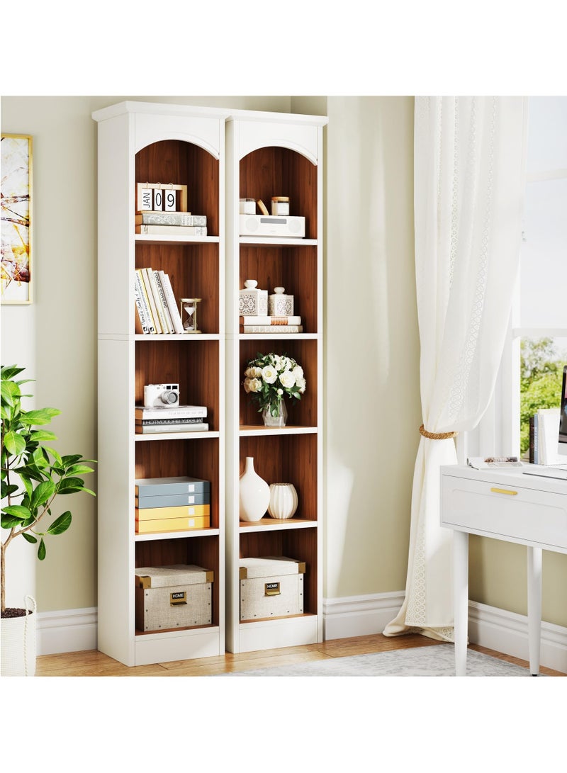 LITTLE TREE 180CM Tall Narrow Bookcase, 5-Tier Cube Bookshelf with Storage, Modern Slim Corner Display Shelves for Home Office, Living Room, White and Oak - Image 3