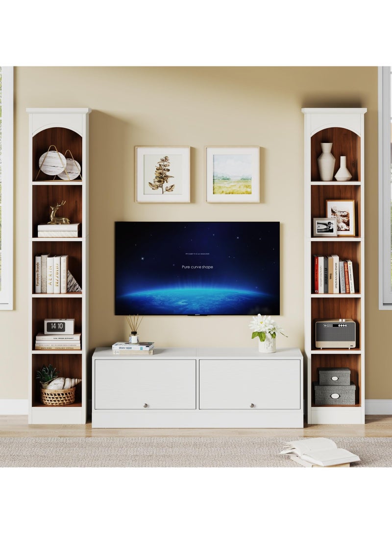 LITTLE TREE 180CM Tall Narrow Bookcase, 5-Tier Cube Bookshelf with Storage, Modern Slim Corner Display Shelves for Home Office, Living Room, White and Oak - Image 5