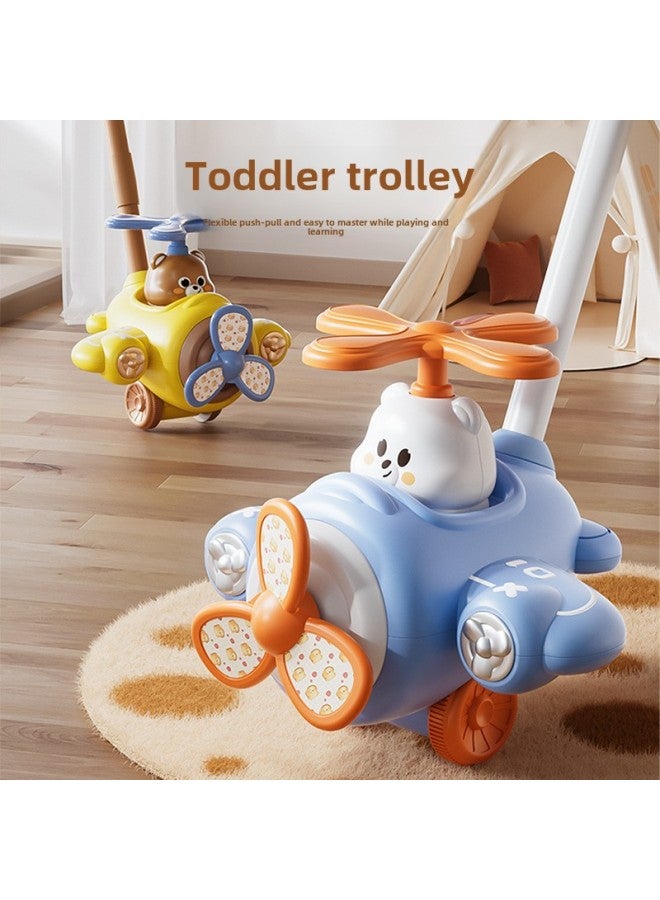 Children's Moe Fun Toddler Trolley Aircraft Bear Push Push Music Single Pole With Bell Interactive Toy 1-3 Years Old-Color:Blue - Image 2