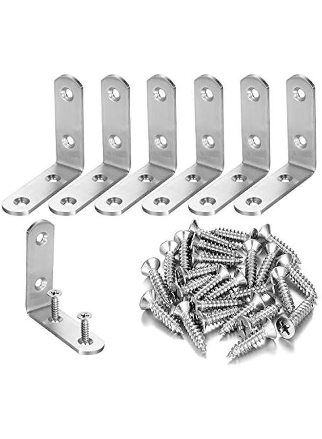 6PCS Heavy Duty Stainless Steel Corner Braces L Brackets 2.5x2.5, 90 Degree Joint Right Angle L Shape Bracket for Furniture Wood Cabinets Shelf,Package Include Screws  - Image 1