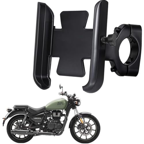 WHIPONE CNC Metal Bike Mobile Holder Compatible for Royal Enfield Meteor 350, 360° Rotation Phone Mount Cradle for Bicycle & Motorcycle, Handlebar for All Smartphones, Anti-Slip, Full Grip (Black) - Image 1