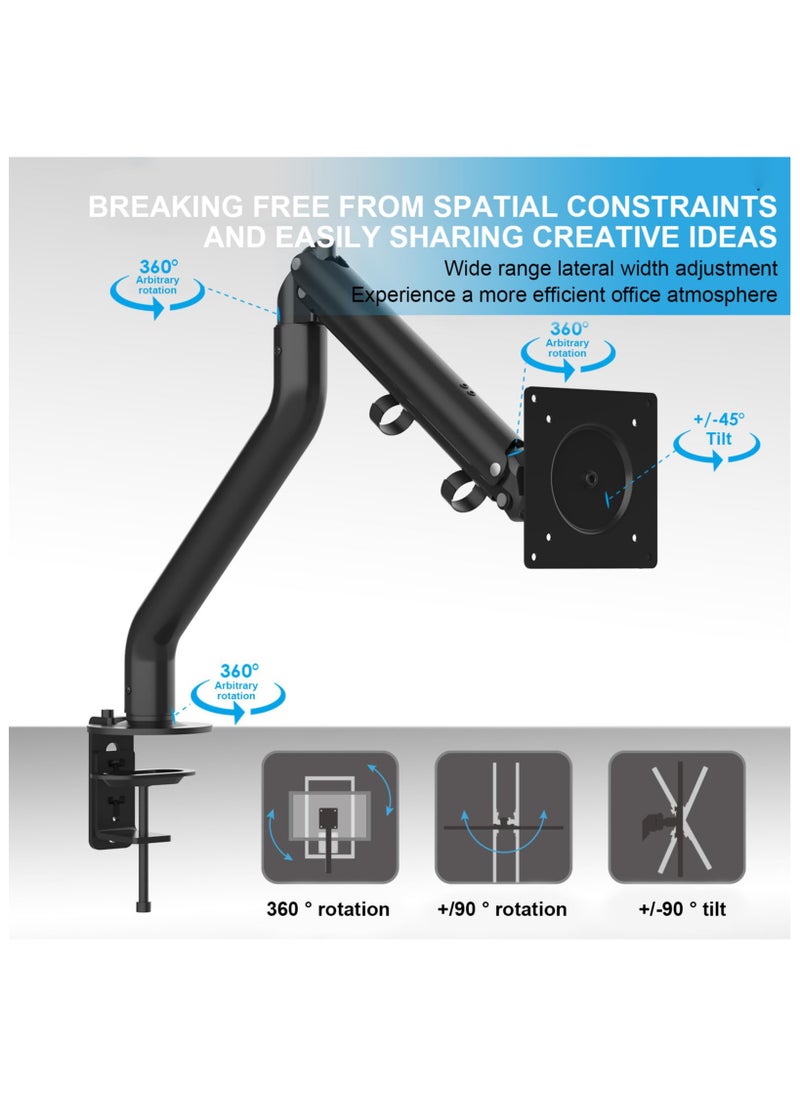 XiuWoo - 17-32 Inch Single Arm Monitor Stand, Adjustable Gas Spring Desk Mount Stand with Cable Management, Heavy Duty Computer Monitor Stand, 360° Rotating Monitor Arm for Computer Screen - Image 1