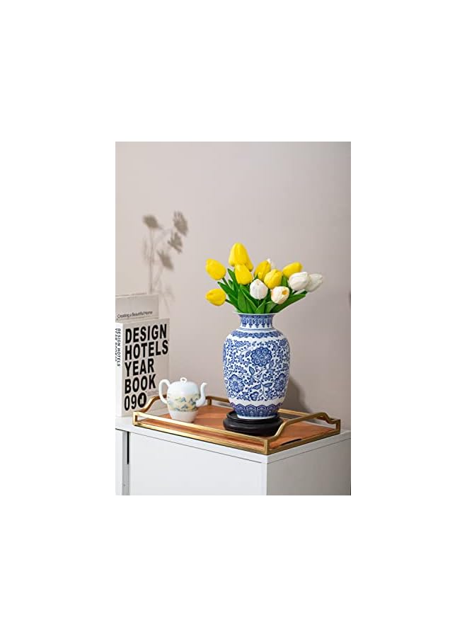 The Bros مزهرية زرقاء وبيضاء، مزهرية زرقاء، مزهرية تشينوازري، مزهرية جرة زنجبيل زرقاء وبيضاء لتزيين المنزل، ديكور خزف أزرق وأبيض، 9 بوصة ارتفاع - Image 4