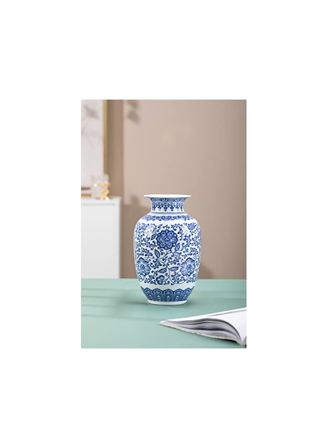 The Bros مزهرية زرقاء وبيضاء، مزهرية زرقاء، مزهرية تشينوازري، مزهرية جرة زنجبيل زرقاء وبيضاء لتزيين المنزل، ديكور خزف أزرق وأبيض، 9 بوصة ارتفاع - Image 3