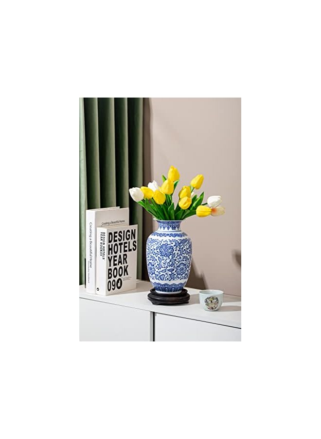 The Bros مزهرية زرقاء وبيضاء، مزهرية زرقاء، مزهرية تشينوازري، مزهرية جرة زنجبيل زرقاء وبيضاء لتزيين المنزل، ديكور خزف أزرق وأبيض، 9 بوصة ارتفاع - Image 2