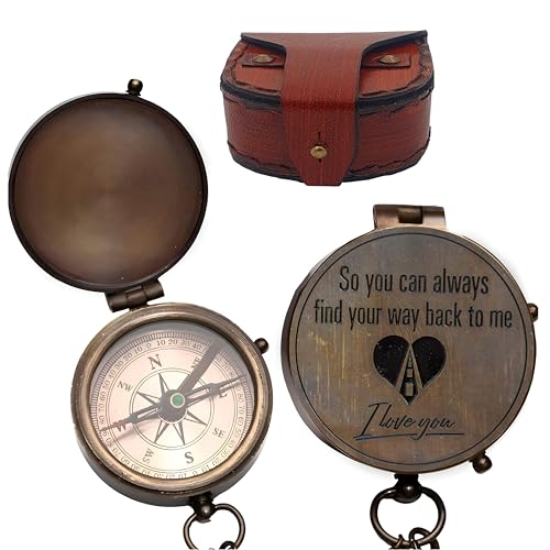 Engraved Brass Compass- Personalized Sundial Compass, Viking Compass Gift to Her, Nautical Gift for Boyfriend Perfect and Unique Gift with Leather Case - Image 2