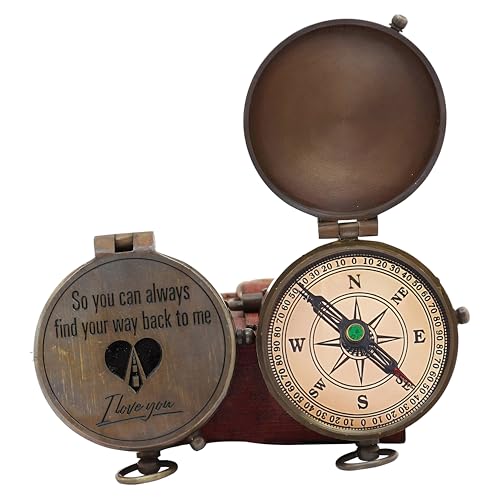 Engraved Brass Compass- Personalized Sundial Compass, Viking Compass Gift to Her, Nautical Gift for Boyfriend Perfect and Unique Gift with Leather Case - Image 3
