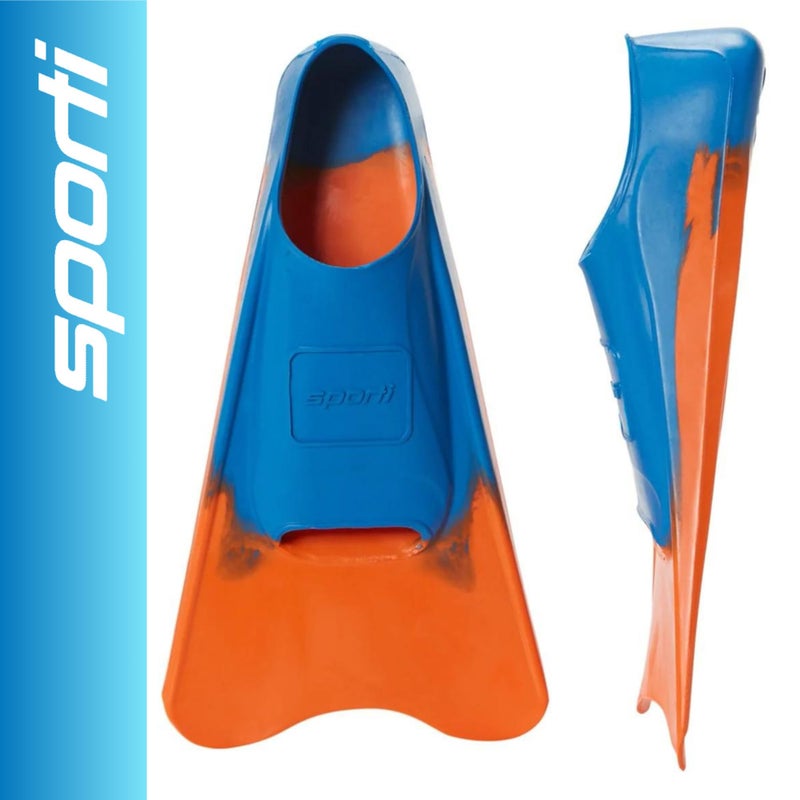 Sporti Adult-Kids Short Swim Fins, Floating Fin for Swimming & Snorkeling, Swim Flippers for Training - OrangeBlue - Little Kid 1-2 - Image 2