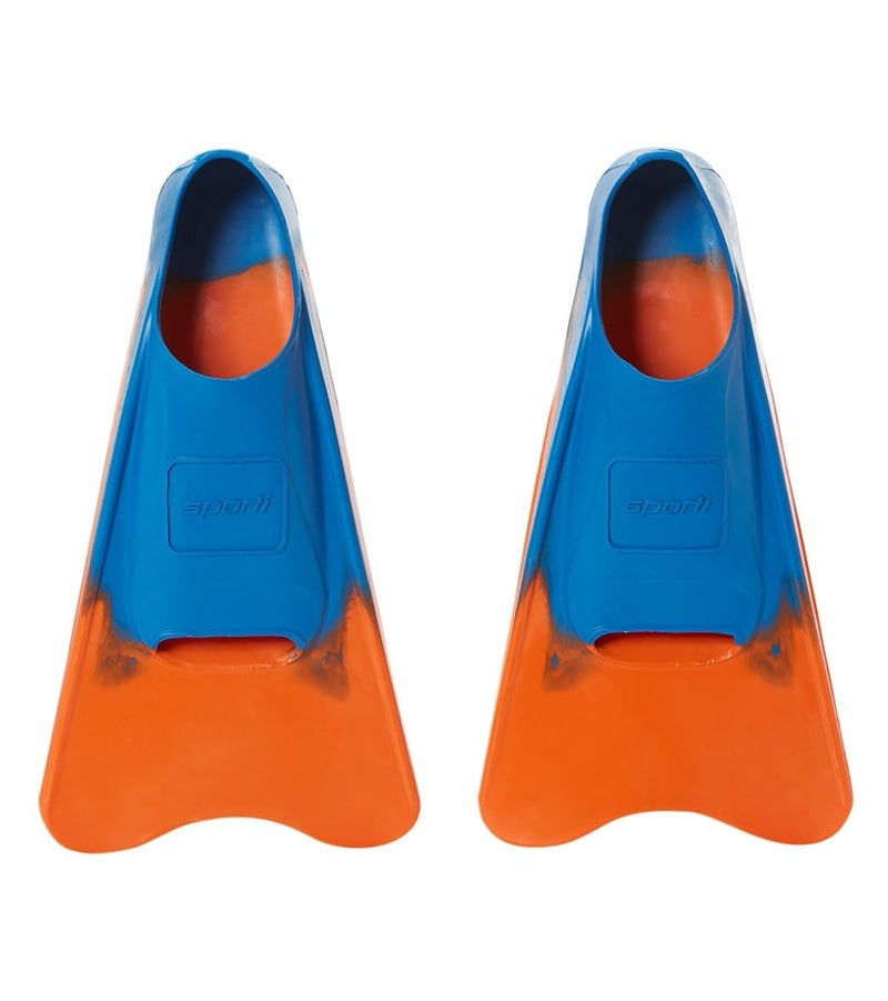 Sporti Adult-Kids Short Swim Fins, Floating Fin for Swimming & Snorkeling, Swim Flippers for Training - OrangeBlue - Little Kid 1-2 - Image 1