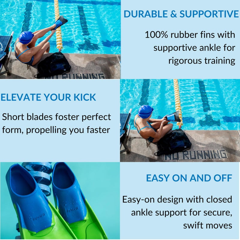 Sporti Adult-Kids Short Swim Fins, Floating Fin for Swimming & Snorkeling, Swim Flippers for Training - OrangeBlue - Little Kid 1-2 - Image 4