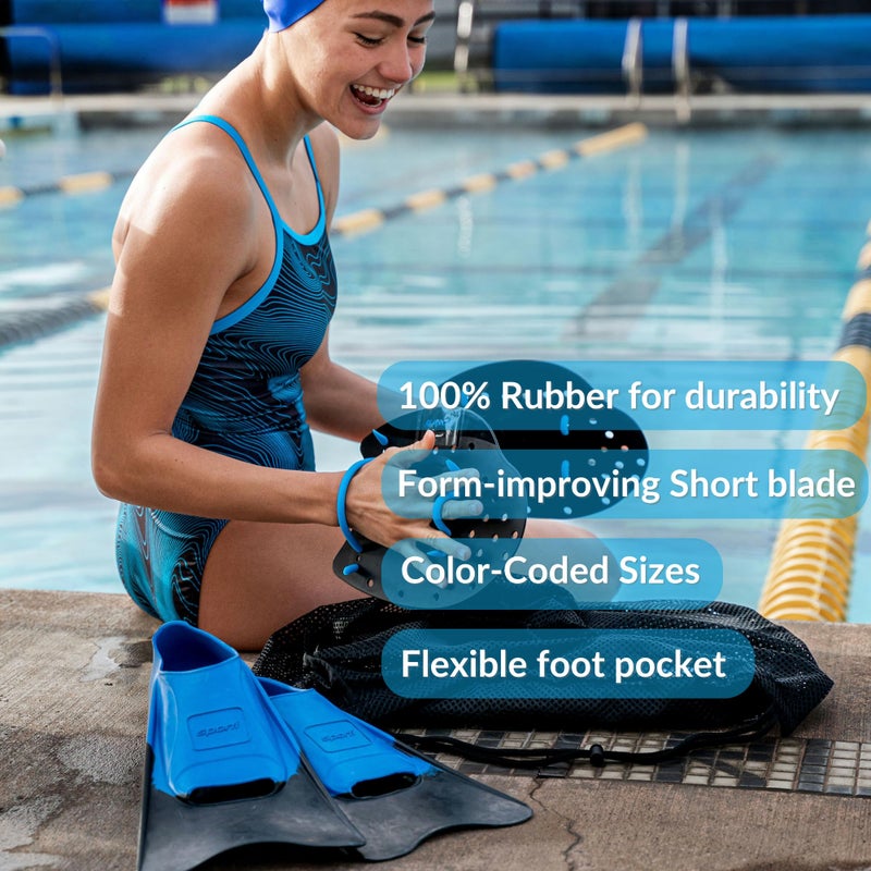 Sporti Adult-Kids Short Swim Fins, Floating Fin for Swimming & Snorkeling, Swim Flippers for Training - OrangeBlue - Little Kid 1-2 - Image 3