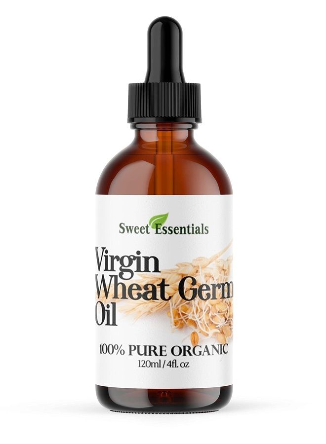 Sweet Essentials 100% Organic Unrefined Wheat Germ Oil | Imported From Italy | 4oz Glass Bottle | 100% Pure - Virgin | Cold-Pressed | Natural Moisturizer for Skin, Hair and Face | Stretch Mark Relief - NON GMO - Image 1