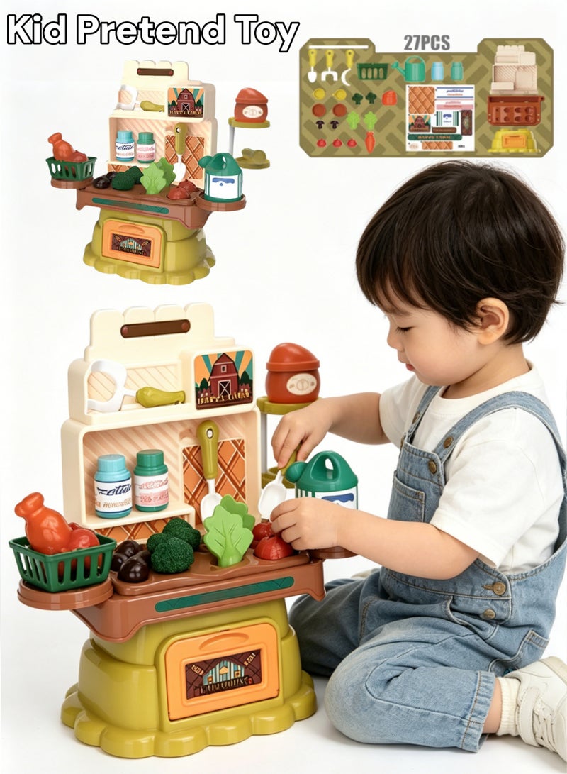 Kids Pretend Toy Set arm Themed Pretend Playset,27Pcs Planting Toy with Watering Can and Shovel, Plastic Planting Vegetable Farm Food Preschool Toys STEM Educational Toy for Girls Boys Gift - Image 1